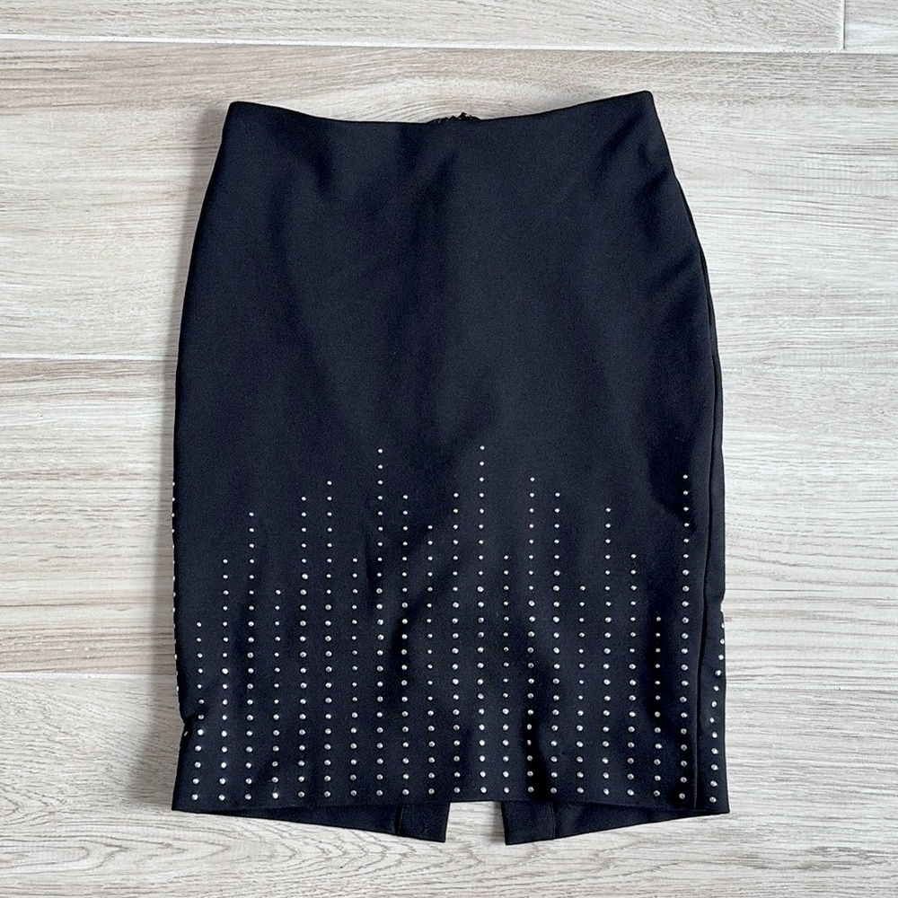 White House Black Market Black Pencil Skirt with Studded Hem